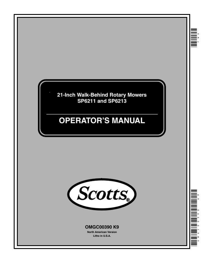 John Deere SP6211, SP6213 Walk-behind rotary mower Operator Manual OMGC00390 — actual manual cover