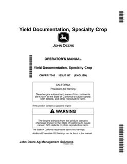 John Deere Specialty Crop Yield Documentation Operator Manual OMPFP17745 — actual manual cover