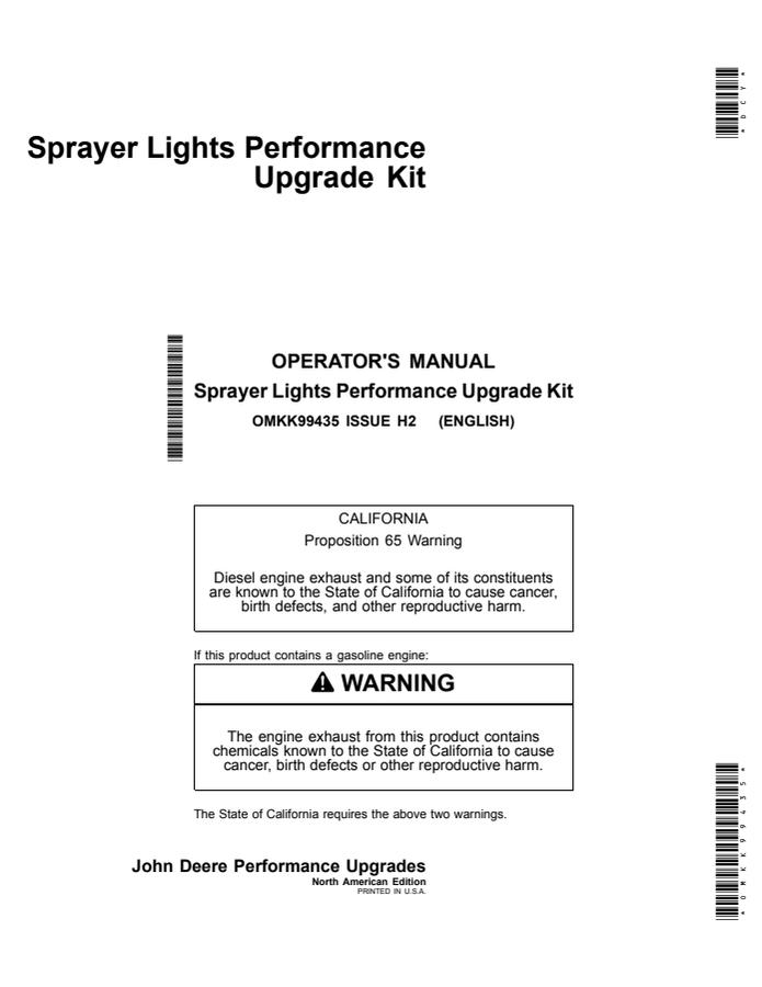 John Deere Sprayer Lights Performance Upgrade Kit OMKK99435 — actual manual cover