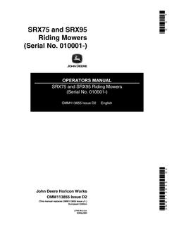 John Deere SRX75 and SRX95 Riding Mowers Operator's Manual — actual manual cover