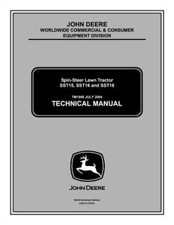 John Deere SST15, SST16, SST18 Spin-Steer Lawn Tractors Technical Manual TM1908 — actual manual cover