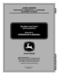 John Deere SST16, SST18 Lawn tractor Operator Manual OMM145603 — actual manual cover
