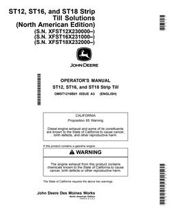 John Deere ST12, ST16, ST18 Strip-till system Operator Manual OMST1218B01 — actual manual cover