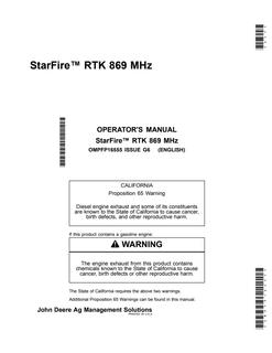 John Deere StarFire RTK 869 MHz RTK receiver Operator Manual OMPFP16555 — actual manual cover