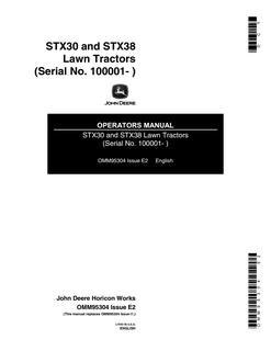 John Deere STX30, STX38 Lawn tractor Operator Manual OMM95304 — actual manual cover