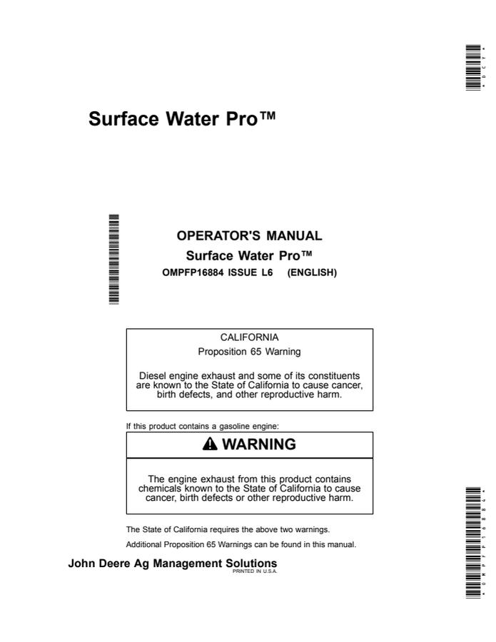 John Deere Surface Water Pro Agricultural management system Operator's manual OMPFP16884 — actual manual cover