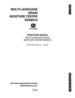 John Deere SW08019 Grain moisture tester Operator's manual OMTY24342 — actual manual cover