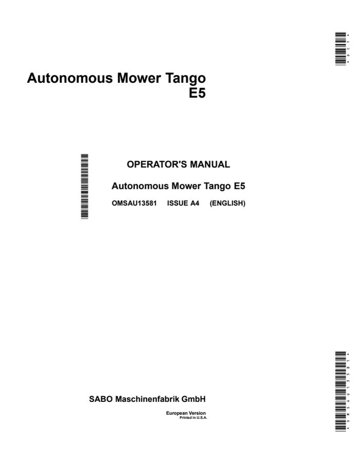 John Deere Tango E5 Autonomous Mower Operator manual — actual manual cover