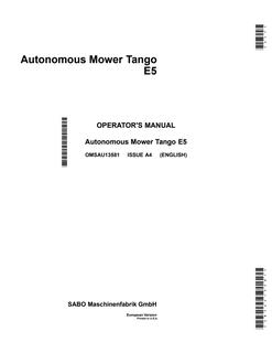 John Deere Tango E5 Autonomous Mower Operator Manual OMSAU13581 — actual manual cover