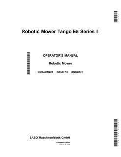 John Deere Tango E5 Series II (SA1518 or SA1512) Robotic mower Operator Manual OMSAU15223 — actual manual cover