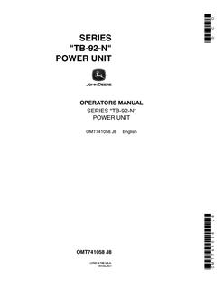 John Deere TB-92-N Power unit Operator Manual OMT741058 — actual manual cover