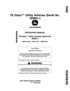 John Deere TE Utility vehicle Operator Manual OMUC33430 — actual manual cover