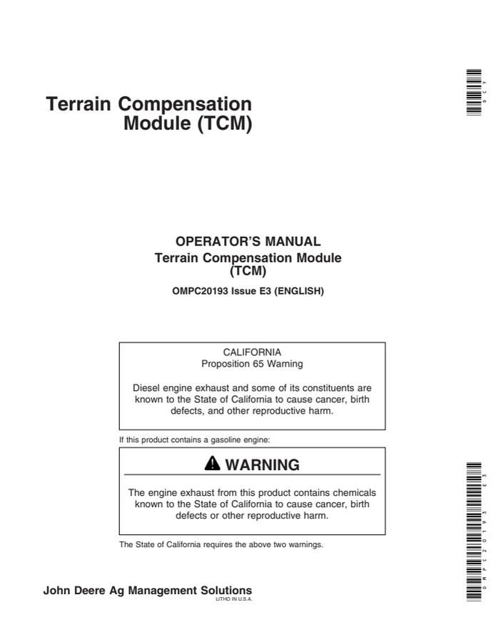 John Deere Terrain Compensation Module (TCM) Guidance module Operator's manual OMPC20193 — actual manual cover