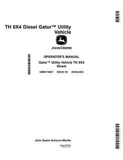 John Deere TH 6X4 Diesel Utility vehicle Operator Manual OMM176067 — actual manual cover