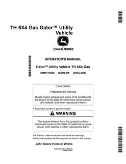 John Deere TH 6X4 Gas Utility vehicle Operator Manual OMM176060 — actual manual cover