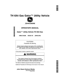 John Deere TH 6X4 Gas Utility vehicle Operator Manual OMUC16256 — actual manual cover