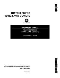 John Deere Thatchers for riding lawn mowers Lawn mower thatcher Operator's manual OMTY20704 — actual manual cover