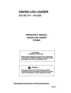 John Deere Timberjack 330/430 Log Loader Operator's Manual — actual manual cover