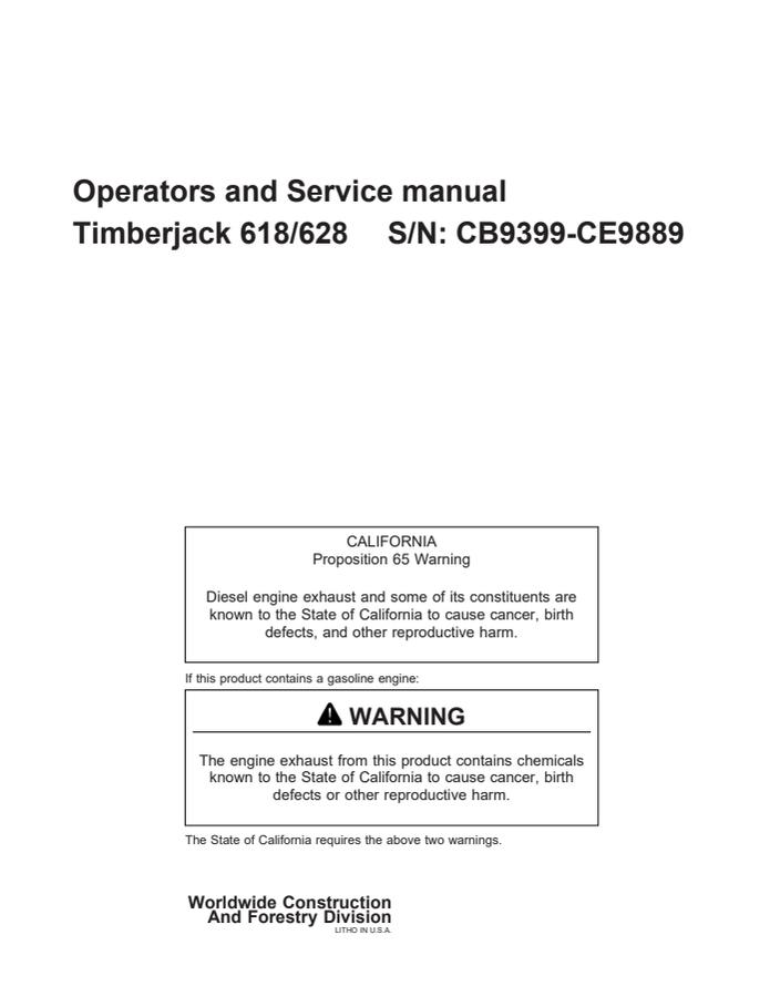 John Deere Timberjack 618/628 Forestry Equipment Operators and service manual — actual manual cover