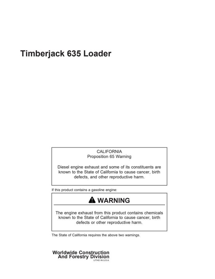 John Deere Timberjack 635 Log Loader Operator's Manual — actual manual cover