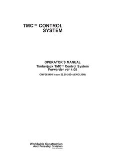John Deere Timberjack TMC Forwarder Forwarder control system Operator Manual OMF063450 — actual manual cover