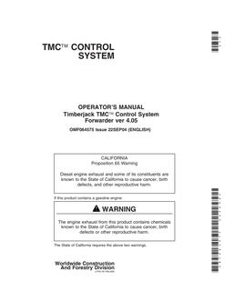 John Deere Timberjack TMC Forwarder Forwarder control system Operator Manual OMF064575 — actual manual cover
