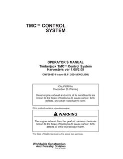 John Deere Timberjack TMC Harvesters Harvester control system Operator Manual OMF064574 — actual manual cover