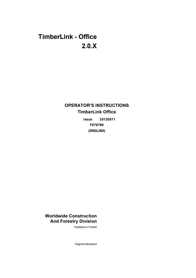 John Deere TimberLink Office 2.0.X Forestry software Operator instructions F076796 — actual manual cover