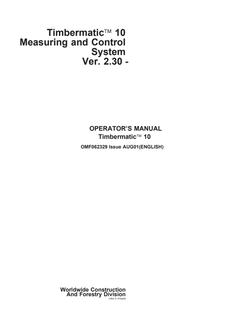 John Deere Timbermatic 10 Forestry machine control system Operator Manual OMF062329 — actual manual cover
