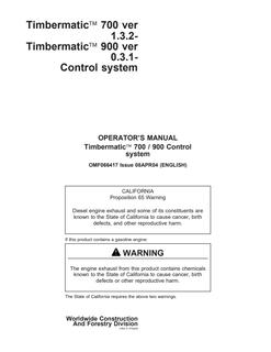 John Deere Timbermatic 700, Timbermatic 900 Forestry machine control system Operator Manual OMF066417 — actual manual cover