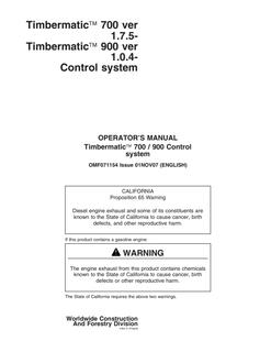 John Deere Timbermatic 700, Timbermatic 900 Forestry machine control system Operator Manual OMF071154 — actual manual cover