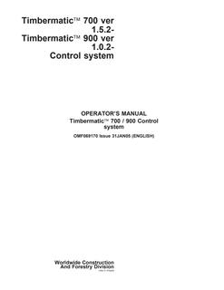 John Deere Timbermatic 700 ver. 1.5.2-, Timbermatic 900 ver. 1.0.2- Forestry harvester control system Operator's manual OMF069170 — actual manual cover