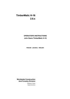 John Deere TimberMatic H-16 Forestry machine control system Operator Instructions F692308 — actual manual cover