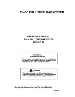 John Deere TJ-30 Full Tree Harvester Operator Manual 8090217–10 — actual manual cover