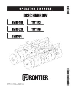 John Deere TM1179; TM1173; TM1164; TM1062L; TM1048L Disc harrow Operator manual 5TITE511274 — actual manual cover