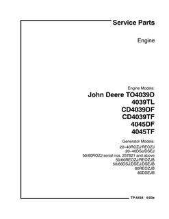John Deere TO4039D, 4039TL, CD4039DF, CD4039TF, 4045DF, 4045TF Diesel Engine Service Parts Manual TP-5434 — actual manual cover
