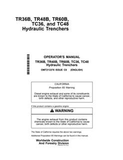 John Deere TR36B, TR48B, TR60B, TC36, TC48 Hydraulic trencher Operator Manual OMT213378 — actual manual cover