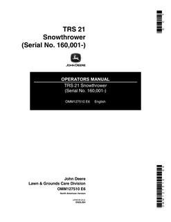 John Deere TRS 21 Snowthrower Operator Manual OMM127510 — actual manual cover