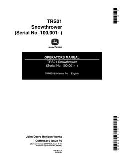 John Deere TRS21 Snowthrower Operator Manual OMM95310 — actual manual cover