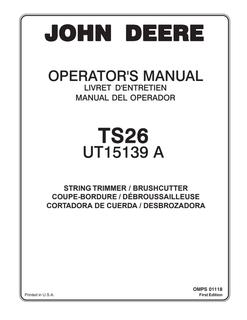 John Deere TS26, UT15139 A String trimmer / brushcutter Operator manual OMPS01118 — actual manual cover