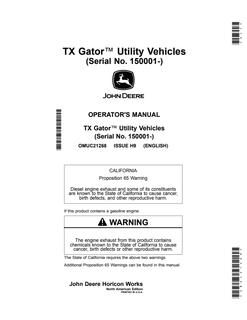 John Deere TX Gator Utility vehicle Operator Manual OMUC21268 — actual manual cover