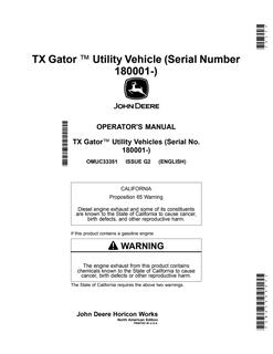 John Deere TX Gator Utility vehicle Operator Manual OMUC33351 — actual manual cover