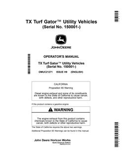 John Deere TX Turf Gator Utility vehicle Operator Manual OMUC21271 — actual manual cover