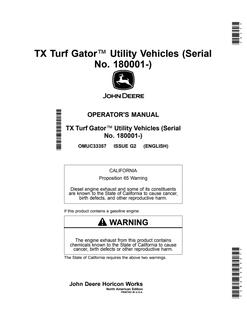 John Deere TX Turf Gator Utility vehicle Operator Manual OMUC33357 — actual manual cover