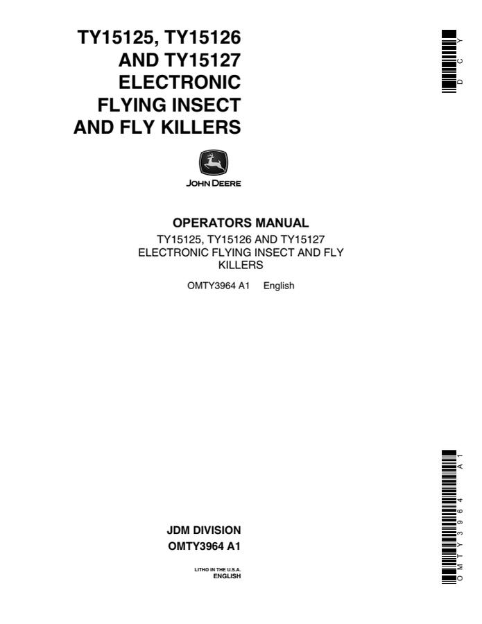 John Deere TY15125, TY15126, TY15127 Insect killer Operator Manual OMTY3964 — actual manual cover