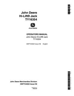 John Deere TY16354 Jack Operator Manual OMTY24022 — actual manual cover