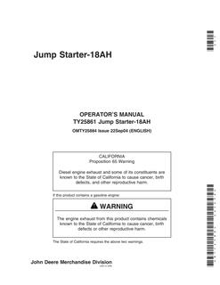 John Deere TY25861 Jump Starter-18AH Jump starter Operator's manual OMTY25884 — actual manual cover