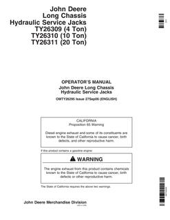 John Deere TY26309, TY26310, TY26311 Service jack Operator Manual OMTY26295 — actual manual cover
