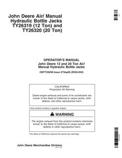 John Deere TY26319, TY26320 Bottle jack Operator Manual OMTY26298 — actual manual cover