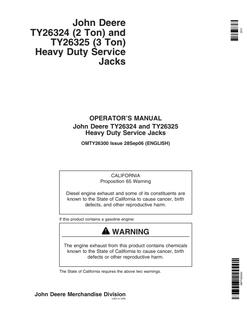 John Deere TY26324, TY26325 Service jack Operator Manual OMTY26300 — actual manual cover